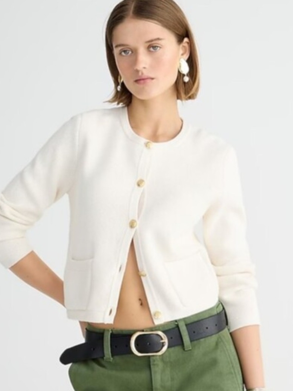 J. Crew Cream Button-Front Cropped Cardigan